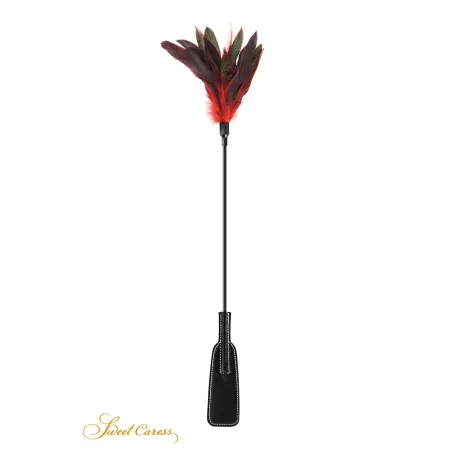 Grande Cravache douce à plumes rouges et noires