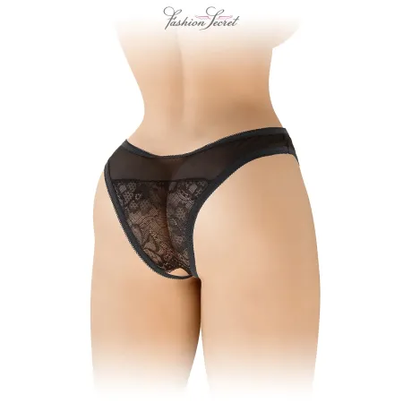 Tanga noir ouvert Ava