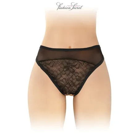 Tanga noir ouvert Ava