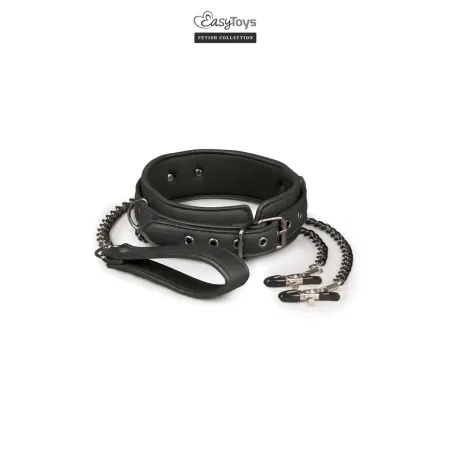 Collier cuir avec laisse et chaînes de seins