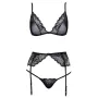Ensemble Lingerie Dentelle & Powernet – 3 pièces Noir | Kissable
