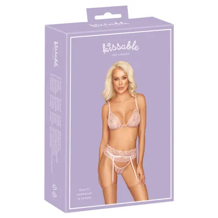 Ensemble Lingerie Rose Dentelle & Tulle – 3 pièces | Kissable