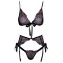 Ensemble Lingerie Brodé Noir & Fleurs Rose-Violet – 3 Pièces | Kissable