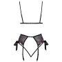 Ensemble Lingerie Brodé Noir & Fleurs Rose-Violet – 3 Pièces | Kissable