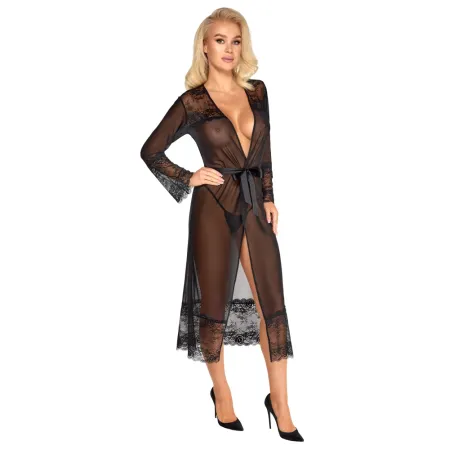Kimono Long en Dentelle & Tulle Transparent – Noir | Kissable