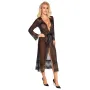 Kimono Long en Dentelle & Tulle Transparent – Noir | Kissable