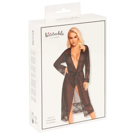 Kimono Long en Dentelle & Tulle Transparent – Noir | Kissable
