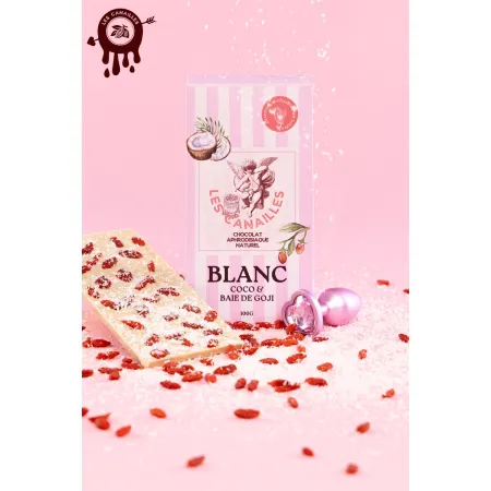 Tablette chocolat aphrodisiaque • Blanc, Noix de coco & Baies de Goji • 100 g