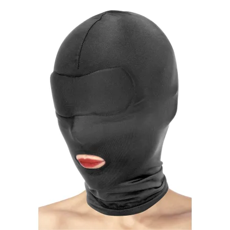 Cagoule BDSM bouche ouverte spandex noir