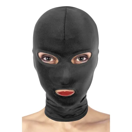 Cagoule BDSM yeux et bouche ouvert spandex noir