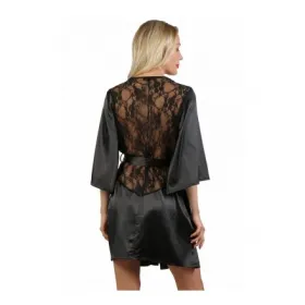 Peignoir kimono satin dentelle noire